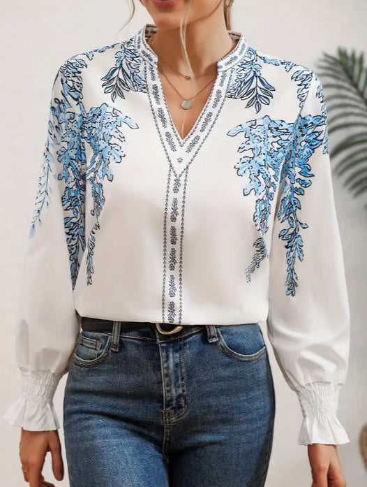 Petal Raye Ruffle Sleeve Blouse