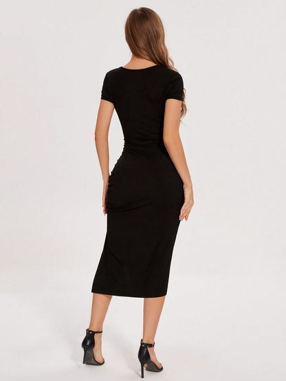 Soleira Thigh-Split Drawstring Dress