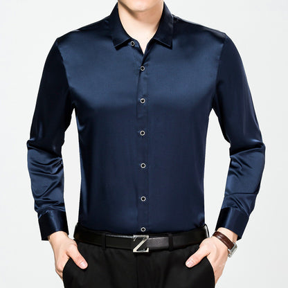 Pure color silk high-end shirt