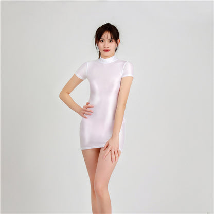 Women's Fashion Casual Oil Bright Ice Silk Dress