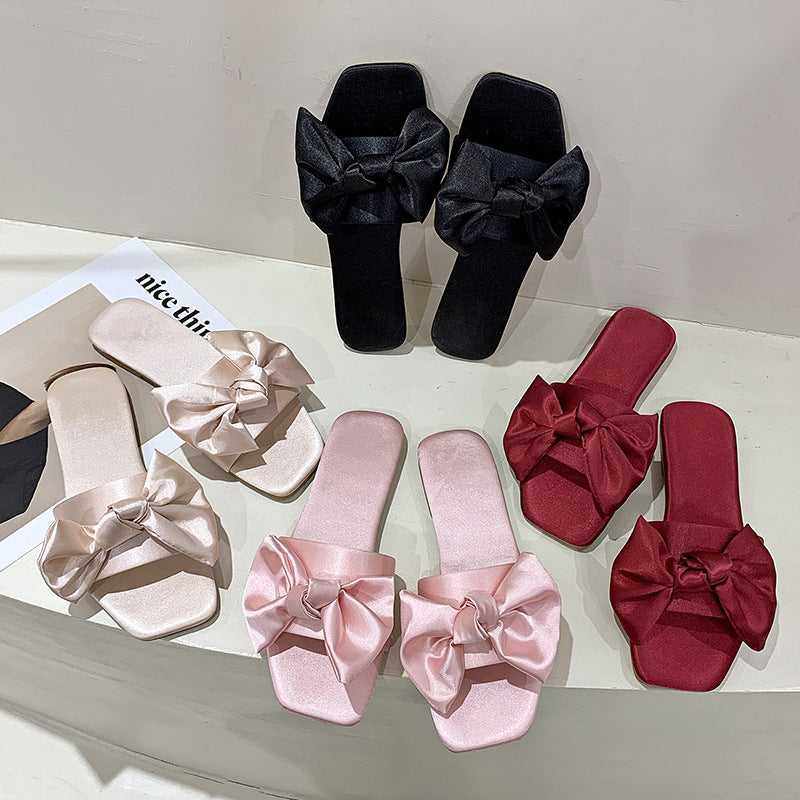 Women's Fashion Solid Color Silk Bow Shoes