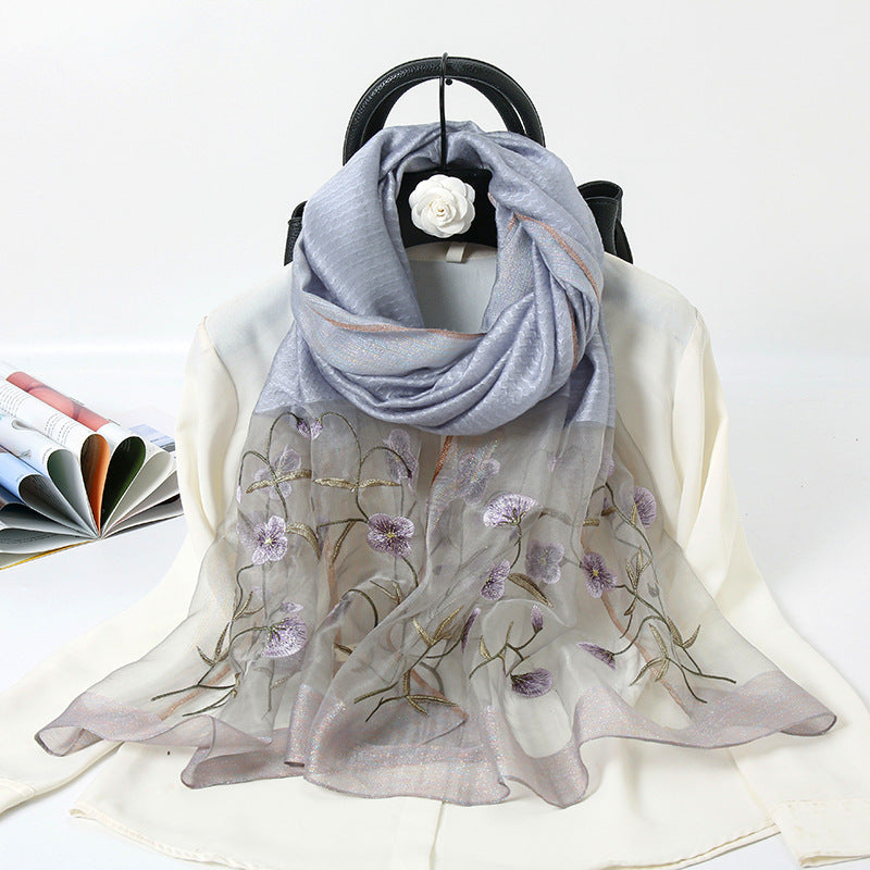Ladies Embroidered Gold Silk Scarf Embroidered Cheongsam Shawl