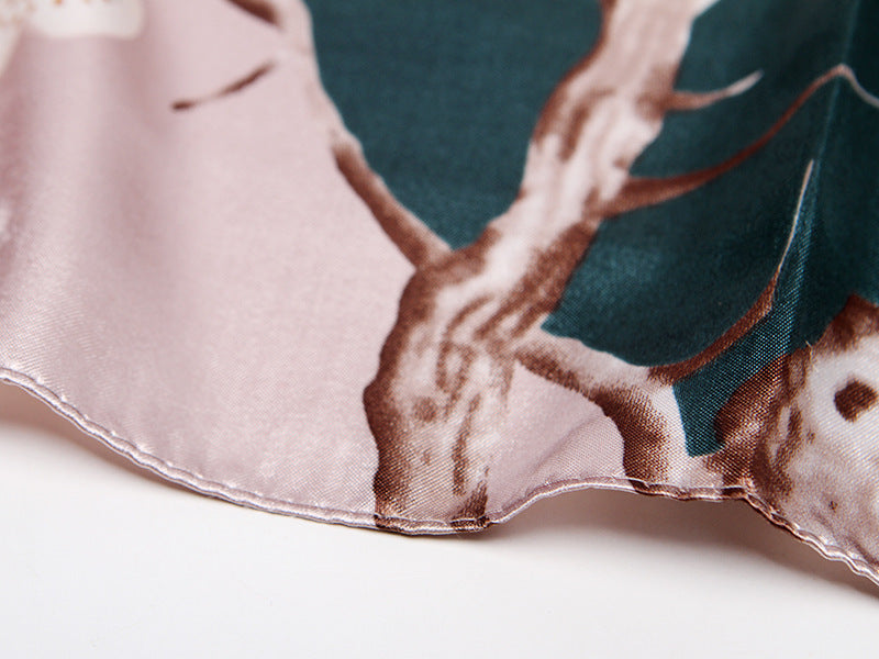 Imitation Silk Small Square Scarf Retro Printing Shawl