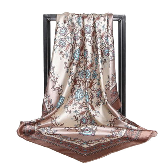 Small Floral Artificial Silk Large Kerchief Silk Scarf
