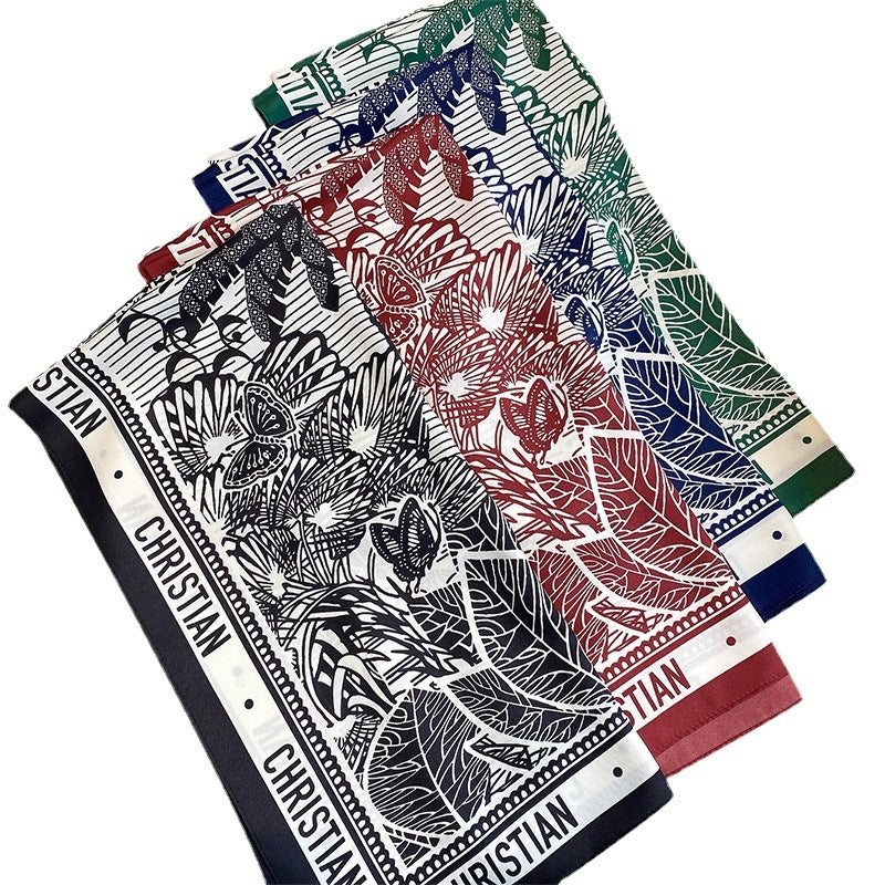Decorative Lengthened Women's Geometric Pattern Plain Printed Silk Scarf