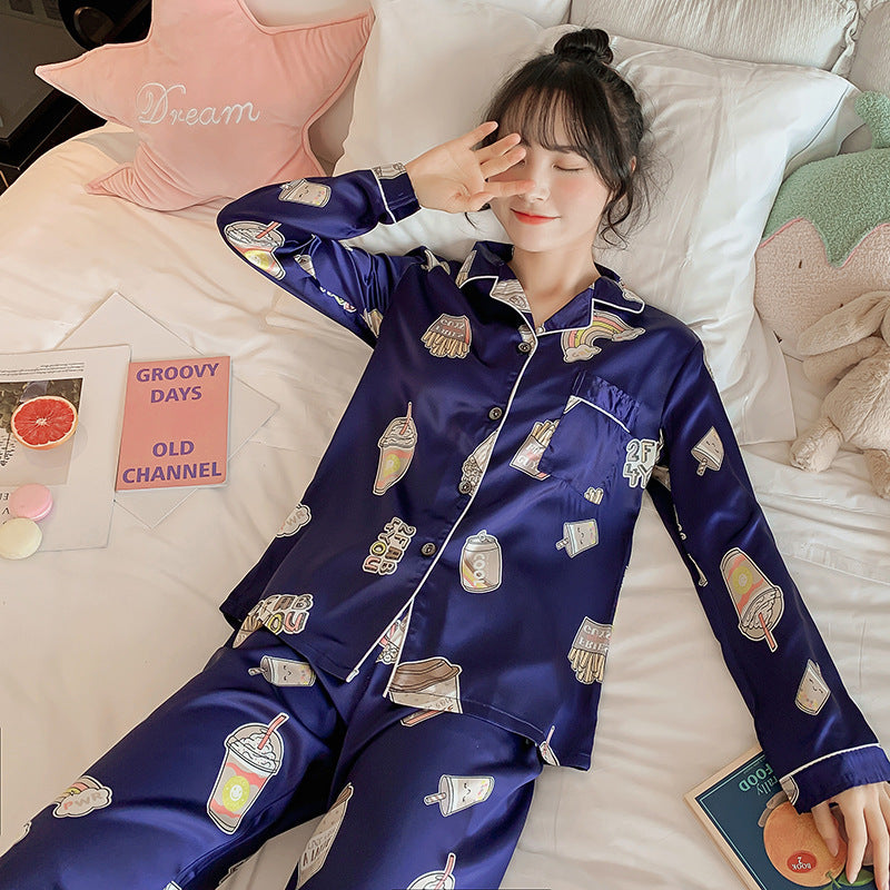 Ice Silk Pajamas Women's Spring And Autumn Long Sleeves