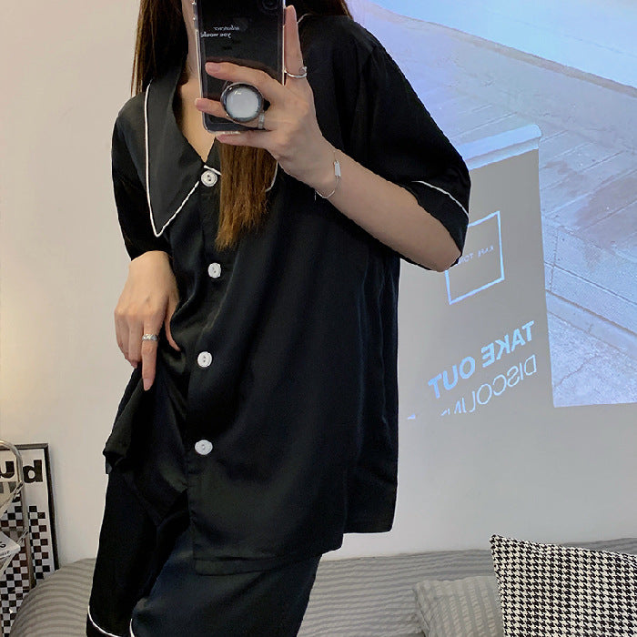 Ice Silk Loose Short Sleeved PajamasTwo Piece Set