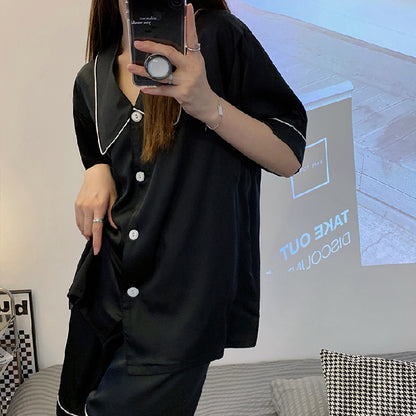 Ice Silk Loose Short Sleeved PajamasTwo Piece Set