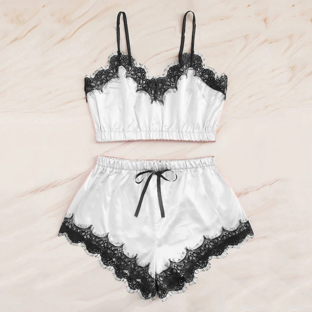 Two-piece embroidered silk shorts