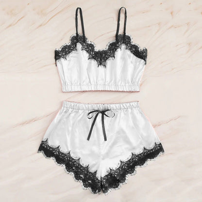 Two-piece embroidered silk shorts