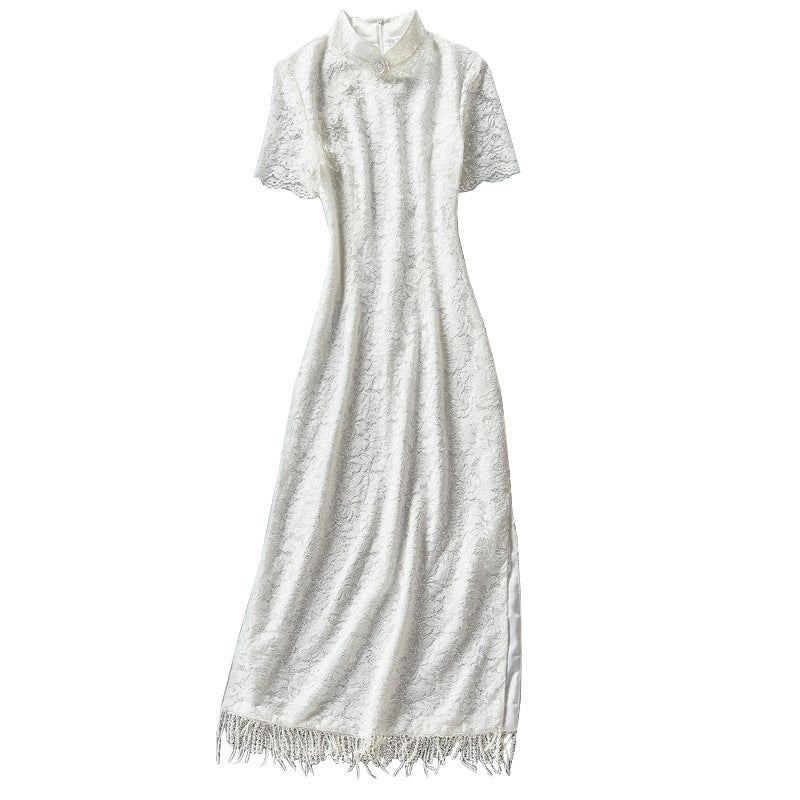 Bead Curtain Tassel Silk Flower Mid-length Improved Dress