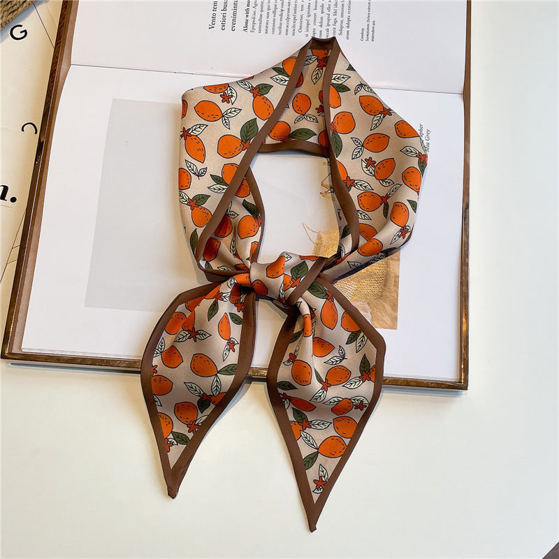 Narrow And Long Fruit Print Silk Scarf
