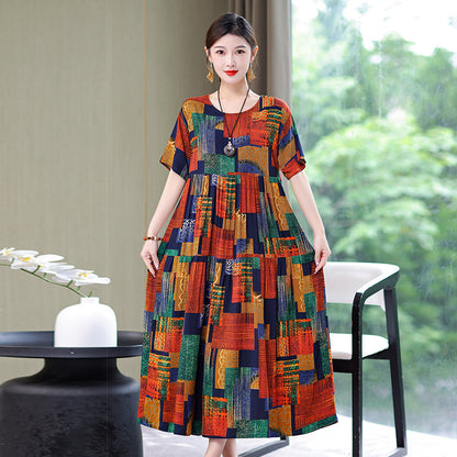 High End Floral Cotton Silk Dress For Women