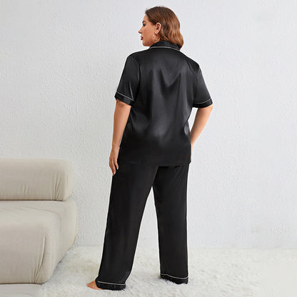 Summer Artificial Silk Plus Size Fashion Casual Shirt Pajamas Suit