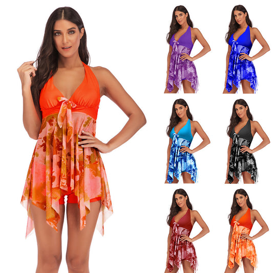 Multicolor Printed Silk-trimmed Breathable Swimsuit