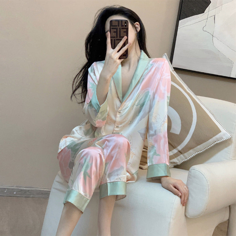 Women's High-end Ice Silk Pajama Set