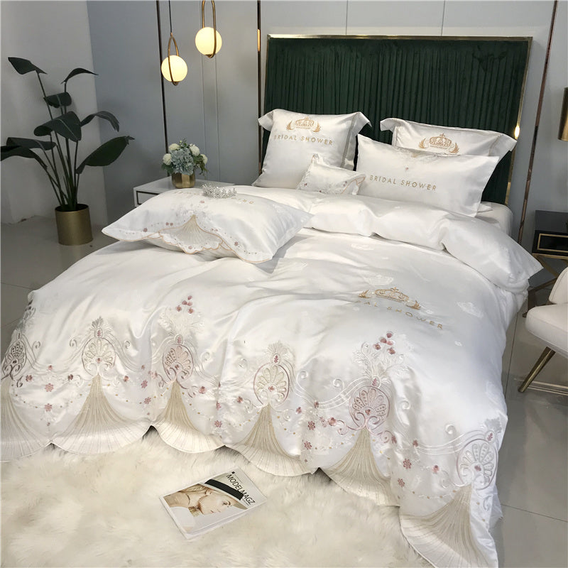 Light Luxury Embroidery Washed  Satin Ice Silk Four-piece Set