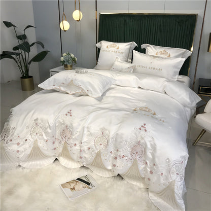 Light Luxury Embroidery Washed  Satin Ice Silk Four-piece Set