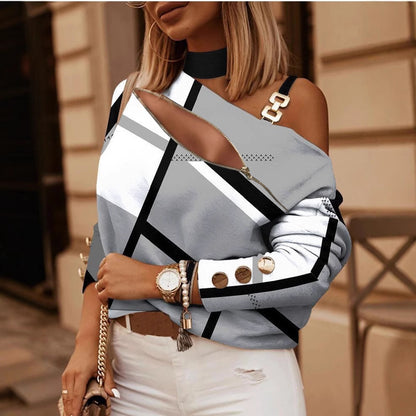 Chroma Link Printed Chain-Neck Top