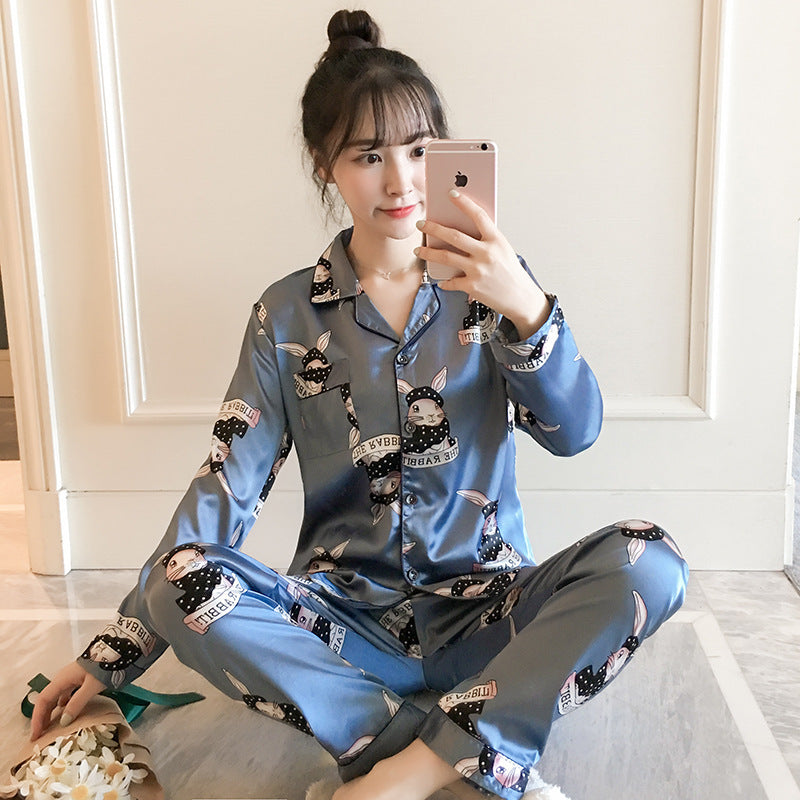 Ice Silk Pajamas Women's Spring And Autumn Long Sleeves