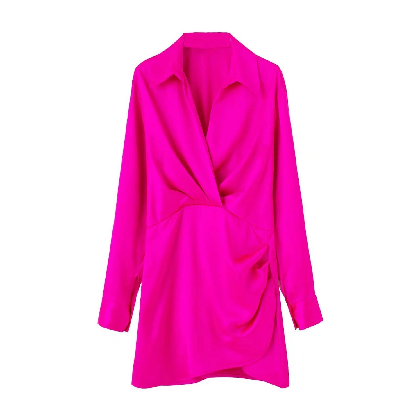 European And American Style Silk Satin Texture Waist Shirt Dress