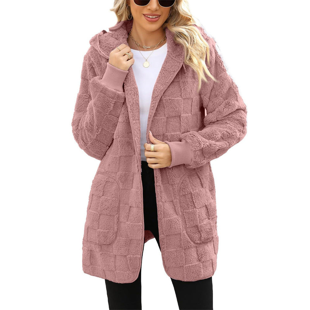 PlaidWhisper Hooded Plush Cardigan