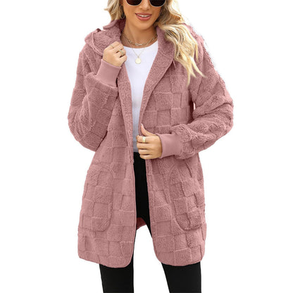 PlaidWhisper Hooded Plush Cardigan
