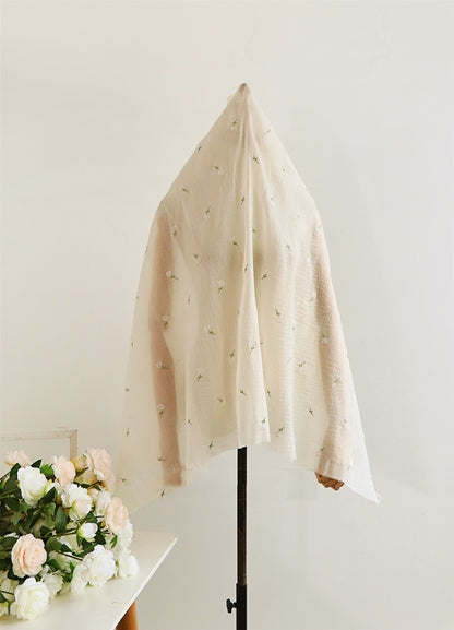 New Silk Crinkled Rose Embroidered Beige Fabric