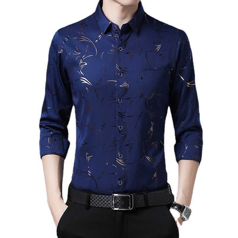 Middle-aged Men's Long-sleeved Ice Silk Shirt Thin Casual