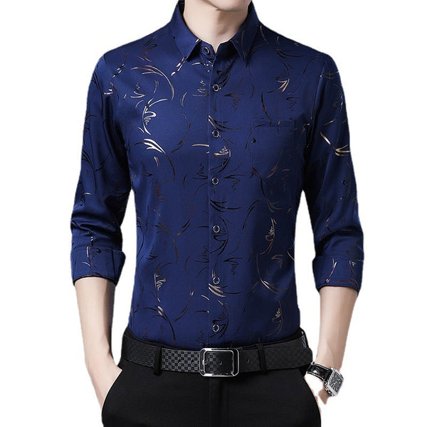 Middle-aged Men's Long-sleeved Ice Silk Shirt Thin Casual