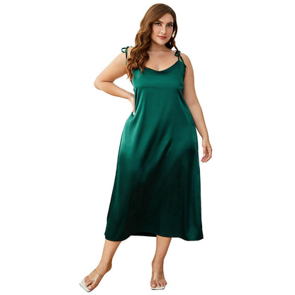 Plus Size Women's Summer Sling Ice Silk Nightdress