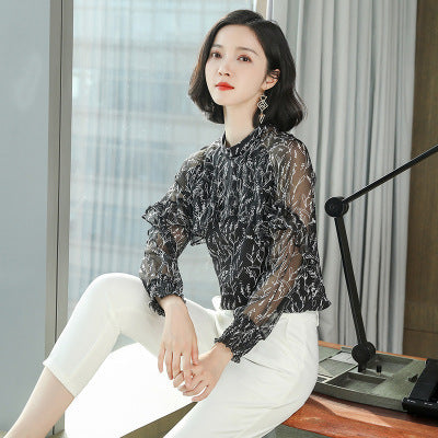 Silk Shirt Women's Long Sleeve Printed Top