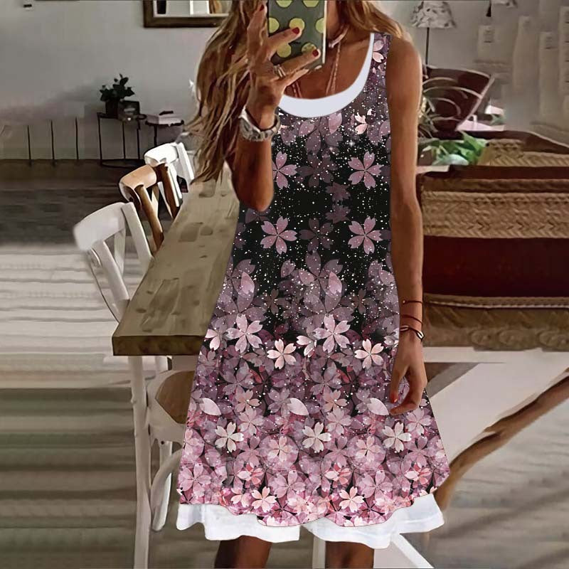 Women's Sleeveless Milk Silk Floral Dress