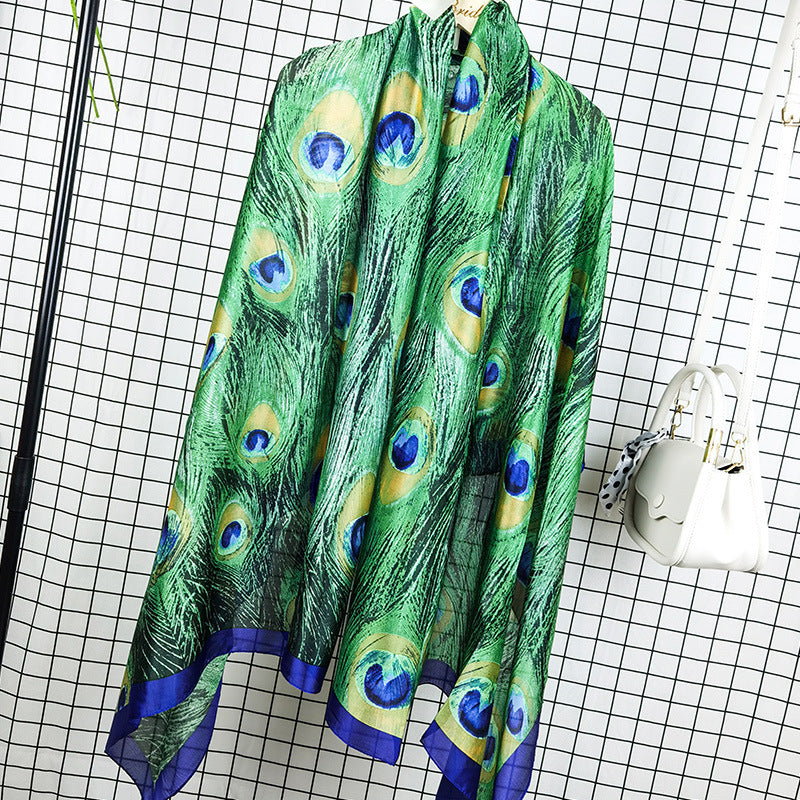 Outdoor All-match Printed Silk Scarf Women's Thin Silk Sunscreen And Breathable