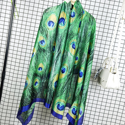 Outdoor All-match Printed Silk Scarf Women's Thin Silk Sunscreen And Breathable