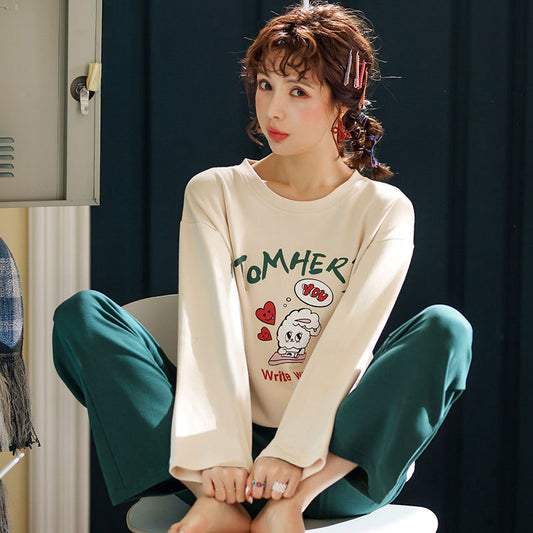 Milk Silk Cartoon Long-sleeved Trousers Ladies Home Service Suit