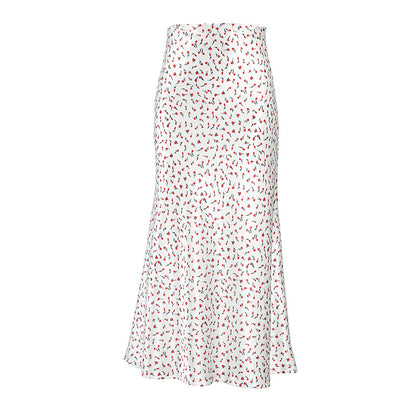 Floral Skirt High Waist Artificial Silk Women's Clothing