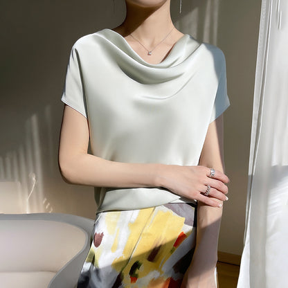 Women's Spring And Summer Silk Satin Short Sleeve