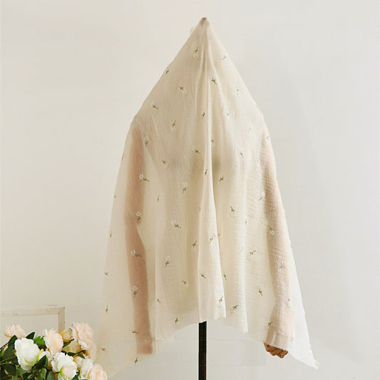 New Silk Crinkled Rose Embroidered Beige Fabric