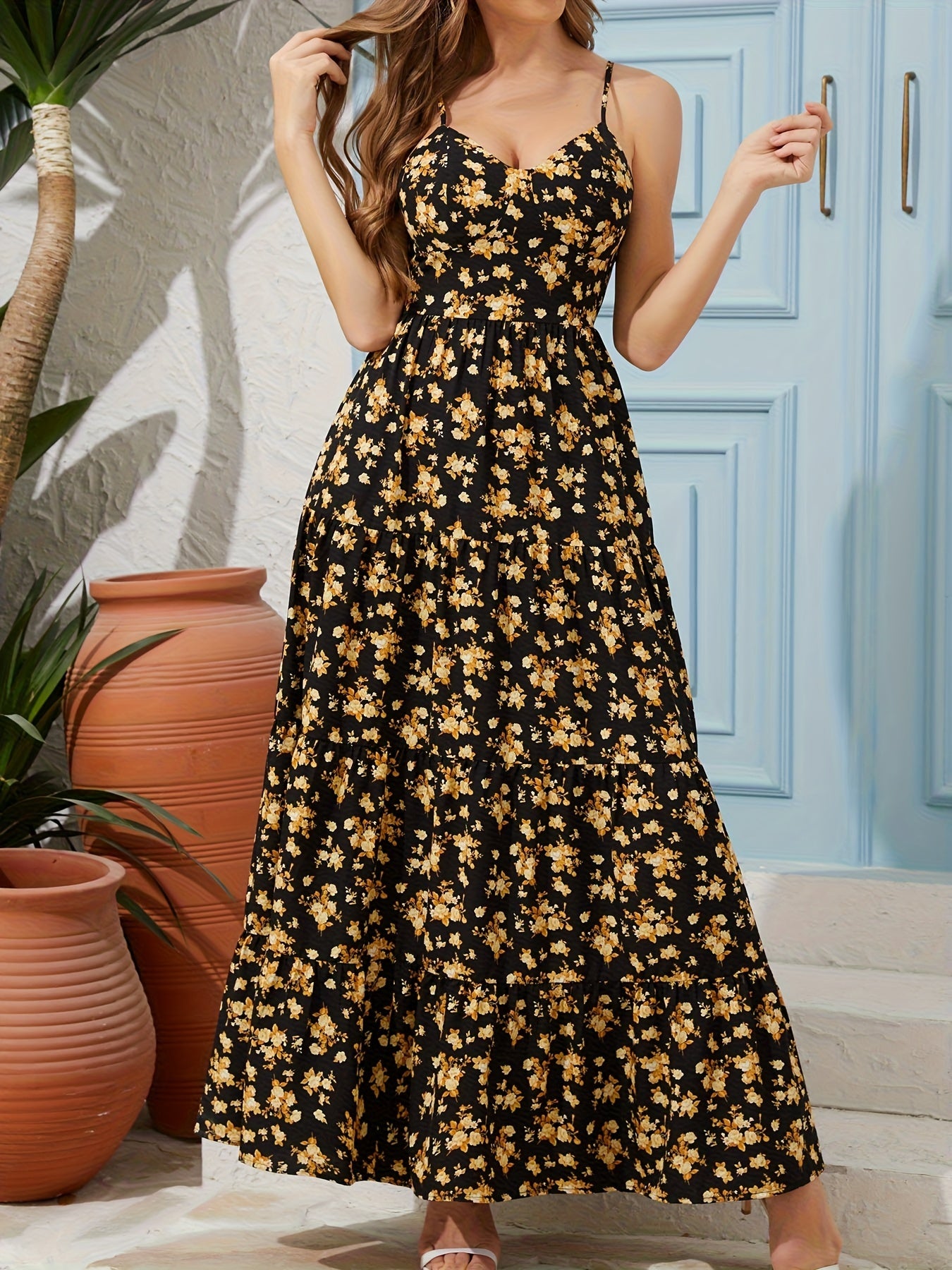 BloomCharm Backless Maxi Dress