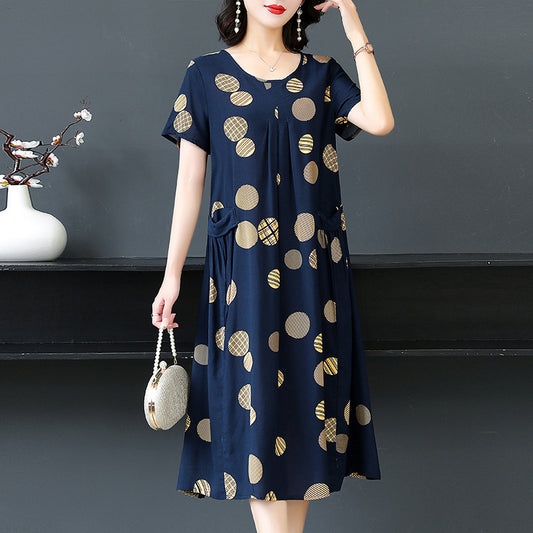 Plus Size Middle-aged And Elderly Cotton Silk Meat-covering Dress