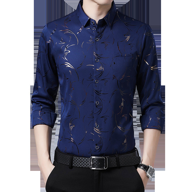 Middle-aged Men's Long-sleeved Ice Silk Shirt Thin Casual