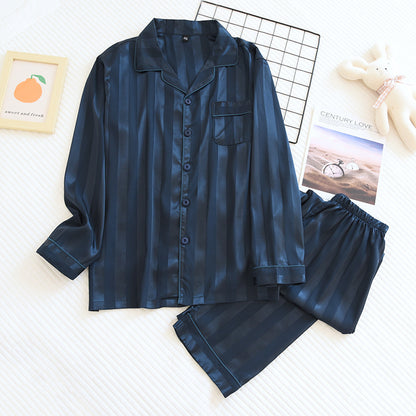 Men's Long Sleeve Silk Pajamas Ice Silk Home Wear Thin Suit