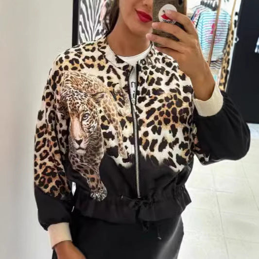 Women's Fashion Loose Print Zip-Up Jacket