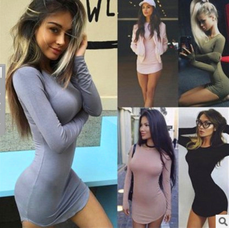 Women's Milk Silk Basic Round Neck Hip Dress