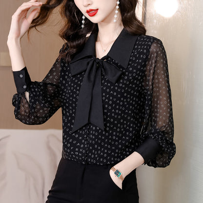 : Lettrisse Chiffon Bow Blouse