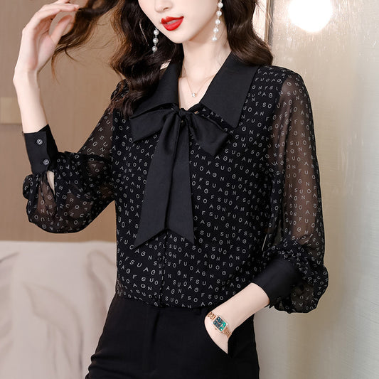 : Lettrisse Chiffon Bow Blouse