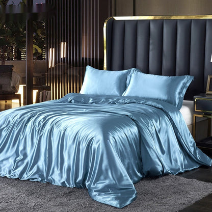 Artificial Silk Double-sided Silk Satin Quilt Cover Bed Sheet Four-piece Set