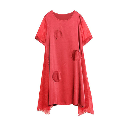 Mom Solid Color Over Knee Faux Silk Dress