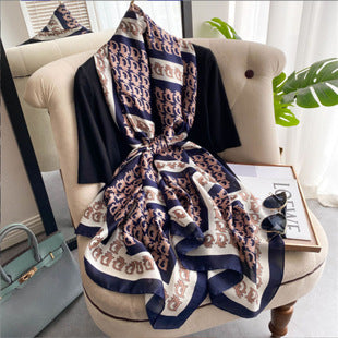 Monogram Satin Faux Silk Shawl Scarf